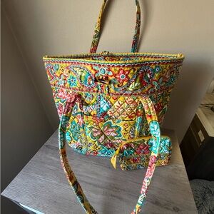 Vera Bradley Quilted Tote Bag + Matching Wristlet – Yellow Floral Paisley